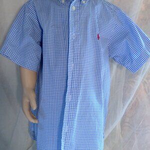 Ralph Lauren Boys Blue and White Checkered Button-Up Polo Shirt ( 6 )